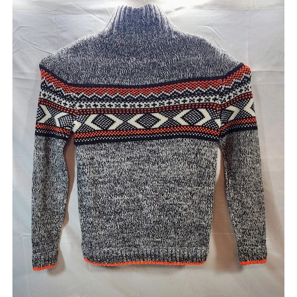 Vintage Men's Angelo Litrico Wool‎ Quarter Zip Sweater Gray Orange White Black S
